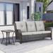 Red Barrel Studio® Schutt 75" Wide Outdoor Patio Sofa w/ Cushions & Side Table Synthetic Wicker/All - Weather Wicker/Wicker/Rattan in Brown | Wayfair