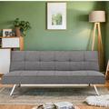 Latitude Run® Bolindavale 68.9" Futon Sofa Bed Modern Faux Leather Couch Wood/Linen in Brown/Gray | 29.15 H x 68.9 W x 32.3 D in | Wayfair
