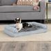 FurHaven Plush Faux Fur & Diamond Print Nest-Top Sofa Pet Bed Memory Foam/Metal in Gray | 6.5 H x 30 W x 20 D in | Wayfair 37536317