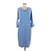 St. John Casual Dress - Sheath Cowl Neck 3/4 sleeves: Blue Solid Dresses - Women's Size 6