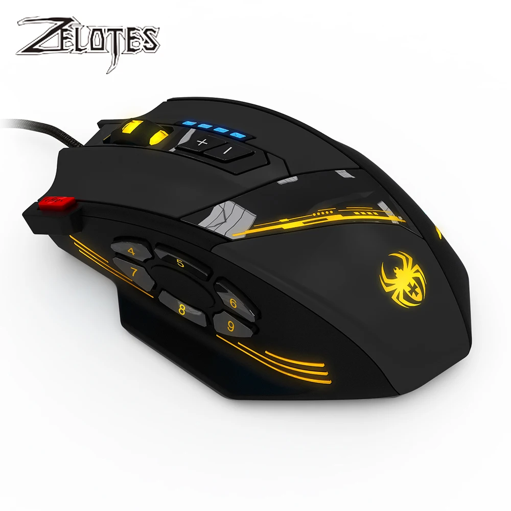 ZELOTES C-12 Mouse cablato Mouse da gioco ottico USB 12 pulsanti programmabili Mouse da gioco per computer 4 DPI regolabili 7 luci a LED Mouse