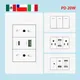 Italia Cile Messico USB Smart Type-c 20W Spina presa a muro a ricarica rapida, pannello interruttori luce elettrica brasiliana Presa USB c universale
