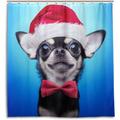 Hyjoy Smart Dog in Christmas Costume Bath Shower Curtain Liners - 66x72in - 100% Polyester - Waterproof with C-Shaped Curtain Hook Modern Bathroom Decoration 1 Panel