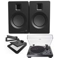Kanto TUKMB Bookshelf Speakers with 5.25 Inch Aluminum Drivers with Kanto S6 Angled Desktop Speaker Stands for Large Speakers and an AT-LP120XBT-USB-BK Black Direct Turntable (2019)