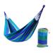 HEMOTON 1 Set Double Camping Hammock Rainbow Striped Canvas Hammock Swing Portable Hammock Widen Hammock for Camping Travel (Blue)