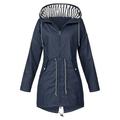 snowsong Womens Jacket Rain Jacket Women Womenâ€™S Solid Color Raincoat Jacket Hooded Outdoor Rain Windproof Jacket Women s Coat Winter Jackets for Women Coats for Women Navy M