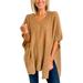 snowsong Womens Sweaters Womens Fall Tops Women s Solid Color Pullover V Neck Sweater Stripe Knit Fashion Poncho Cape V Neck Loose Sweater Sweater Sweaters For Women Khaki S