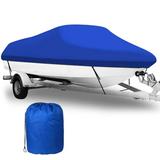 Boat Cover Waterproof and Windproof Heavy Duty Mooring and Trailering Boat Cover for I/O Bass Boats and V-Hull Runabouts Outboards Fits up to 17-19ft Boats Blue