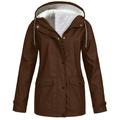 snowsong Women Solid Colors Plush Rain Outdoor Plus Size Hooded Raincoat Windproof Jacket Coat Jackets for Women Rain Jacket Women Winter Jackets for Women Coats for Women Brown 4XL