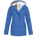 snowsong Jackets for Women Rain Jacket Women Women Solid Plush Thickening Jacket Outdoor Plus Size Hooded Raincoat Windproof Winter Jackets for Women Coats for Women Sky Blue L