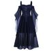 Floleo Women s All Saints Day Dresses Vintage Plus Size Dress Clearance Women Solid Cold Shoulder Sleeve Lace Up