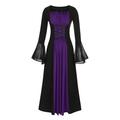 Floleo Women s All Saints Day Dresses Vintage Plus Size Dress Clearance Women Mesh Bell Sleeve For Women Casual For Women Gothic Retro Dark Long