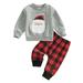 Sunisery 2Pcs Christmas Baby Santa Print Sweatshirt Tops Red Plaid Elastic Waist Pants