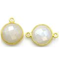 14k Gold Vermeil Round Moonstone Bezels - Pendants and Connectors for Permanent Jewelry - Non Tarnish Charms