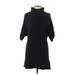 White House Black Market Casual Dress - Sweater Dress High Neck 3/4 sleeves: Black Print Dresses - Women's Size Medium