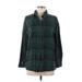 New York & Company Long Sleeve Blouse: Green Plaid Tops - Women's Size Medium