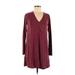 Abercrombie & Fitch Casual Dress - Shift V Neck Long sleeves: Burgundy Solid Dresses - Women's Size Medium