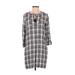 Madewell Casual Dress - Shift Tie Neck 3/4 sleeves: Blue Plaid Dresses - Women's Size X-Small