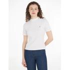 T-Shirt TOMMY HILFIGER "SLIM CODY C-NK SS", Damen, Gr. M (38), beige (ecru), Jersey, Obermaterial: 100% Baumwolle, unifarben, casual, slim fit hüftlang, Rundhals, Kurzarm abgesteppt, Shirts, mit Logostickerei