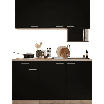 Pantryküche RESPEKTA "Luis, Duo Kochfeld, wahlweise mit Mikrowelle, Korpus Eiche Sägerau", schwarz (front: schwarz, korpus: eiche sägerau nachbildung, arbeitsplatte: eiche sägerau nachbildung), B:150cm H:200cm T:60cm, Komplettküchen-Sets,... Image