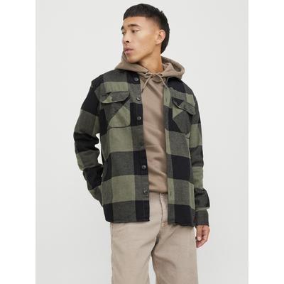 Langarmhemd JACK & JONES "JJEDARREN OVERSHIRT LS NOOS", Herren, Gr. M, N-Gr, grün (dusty olive), Twill, Obermaterial: 60% Baumwolle, 40% Polyester, kariert, modisch, comfort fit, Langarm 2-Knopf-Manschette, Hemden Image