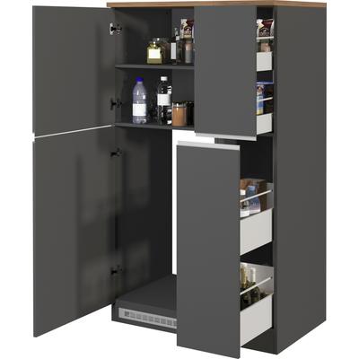 Küche KOCHSTATION "KS-Sole Küchenschrank-Set", grau (front: anthrazit matt, korpus: anthrazit matt, arbeitsplatte: wotan eichefarbenfarben), B:90cm H:165cm T:60cm, Komplettküchen-Sets, Küchenzeile, Breite 90 cm,Umbau-und Apothekerschrank im Set Image