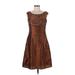 Lafayette 148 New York Cocktail Dress - A-Line Boatneck Sleeveless: Brown Solid Dresses - Women's Size 4