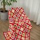 RISEON Handmade Granny Square Crochet Throw Blanket Sweater Style Mat, Crochet Quilt, Multicolor Boho Travel Accent Decor Throw for Sofa Comforter Couch Bed Recliner Living Room Bedroom (Red)