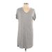 Antistar Casual Dress - Shift V Neck Short sleeves: Gray Solid Dresses - Women's Size Large