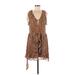 Paige Casual Dress - Mini Plunge Sleeveless: Brown Dresses - Women's Size Small