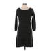 Charming Charlie Casual Dress - Mini Scoop Neck 3/4 sleeves: Black Print Dresses - Women's Size Large