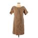 Lafayette 148 New York Casual Dress - Mini Scoop Neck Short sleeves: Brown Solid Dresses - Women's Size 6