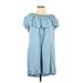 Zara Casual Dress - Mini High Neck Short sleeves: Blue Solid Dresses - Women's Size Small