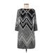 En Focus Studio Casual Dress - Mini High Neck 3/4 sleeves: Black Chevron/Herringbone Dresses - Women's Size 6