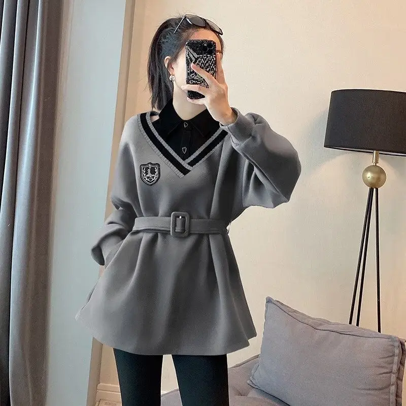 Female Clothes Grey Pullovers Button Black Tops Sweatshirts for Women Full Zip Up Slim with Zipper Essential Designer Casual Emo