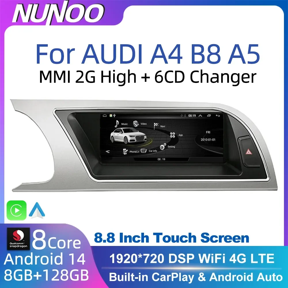 Android 14 8 + 128GB CarPlay Für Audi A4 B8 A5 2008 2009 2010 MMI 2G Hohe CD Wechsler Auto Multimedia Player Stereo GPS Navi Bildschirm Image