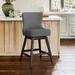 LUE BONA 26 in. Wood Frame Swivel Bar Stools with Faux Leather and Linen Upholstered Seat - 20"W x 20"D x 39"H