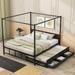 Queen Size Metal Canopy Bed Modern Platform Bed with Twin Size Trundle and 3 Storage Drawers, Queen Bed Frame