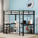 Full Metal Loft Bed with Desk and Shelves, Loft Bed with Ladder and Guardrails, Loft Bed Frame for Bedroom (Black)