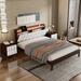 3-Pieces Bedroom Sets Queen Size Wood Platform Bed with Two Nightstands, Walnut