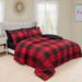 Bed in a Bag Soft Luxury Fluffy Goose Down Alternative Rich Printed Comforter Set Includes Sheet Set, Red Black Plaid Pattern