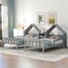 House-shaped Design Double Twin Size Platform Bed with House-shaped Headboard and a Built-in Nightstand