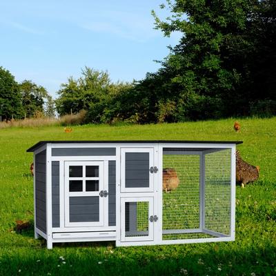 Gray Small Outdoor Poultry Cage Animal House Chicken Hutch with Running Cage