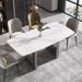 Modern Dining Table, White Sintered Stone Tabletop Rectangular Dining Table with Carbon Steel Base - N/A