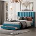 Queen Size Storage Bed Velvet Upholstered Platform Bed with a Big Drawer