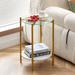 2-Layers End Table Modern Ins Nightstand Round Glass Marble Top Coffee