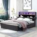 Queen Size Linen Upholstered Platform Bed - Storage Headboard, LED Lighting, USB Charging, 2 Drawers, Spacious