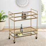 Modern Tubular Iron Bar Cart with 2 Mirrored Shelves and 4 Castor Wheels (2 lockable), 2 Side Handles Microwave Cart Drink Cart