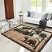 Nature Pattern Lodge Cabin Area Rug with Abstract Design in Chocolate/Beige/Green Featuring Bears and Lodge Elements