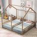 Metal Twin Size House Platform Beds, Two Shared Upholstered Beds Frame, Gold
